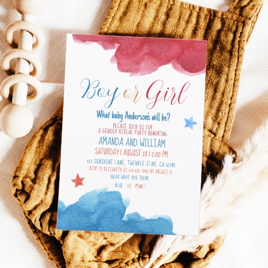Geschlecht offenbart rosa und blaues Party Einladung