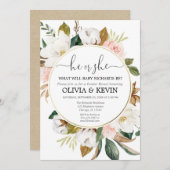 Geschlecht offenbart rosa, weiße, blühende, rustik einladung (Vorne/Hinten)