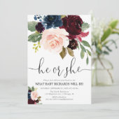 Geschlecht offenbart rot-burgundische Marine blaue Einladung (Stehend Vorderseite)