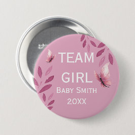 Geschlecht offenbart Team Girl rosa Aquarellblume Button