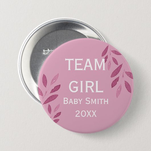 Geschlecht offenbart Team Girl rosa Aquarellblume Button (Vorne & Hinten)