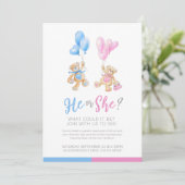 Geschlecht offenbart Teddybär Thema Einladung (Stehend Vorderseite)