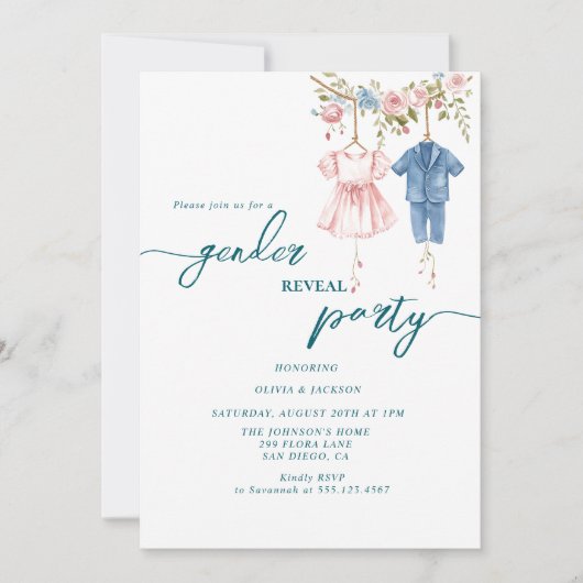 Geschlecht: Party rosa und blaue Farbe Einladung (Vorderseite)