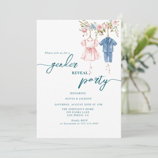 Geschlecht: Party rosa und blaue Farbe Einladung (Stehend Vorderseite)