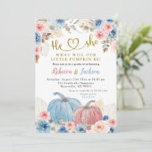 Geschlecht Reveal Boho Pink Blue Pumpkin Floral Einladung (Stehend Vorderseite)