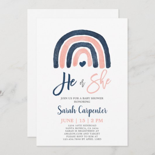 Geschlecht Reveale Regenbogenblau und rosa Dusche Einladung (Vorne/Hinten)