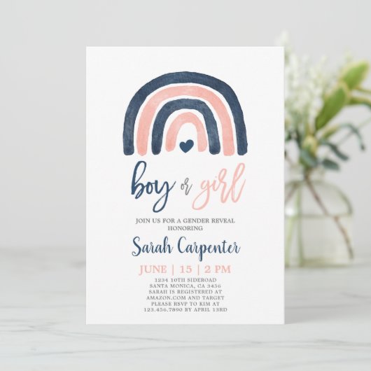 Geschlecht Reveale Regenbogenmarine Blau und rosa Einladung (Stehend Vorderseite)