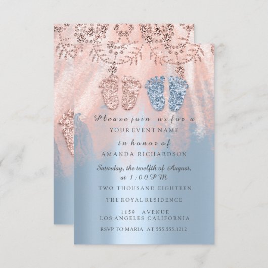 Geschlecht Revival Feet Silver Girl Boy Royal Twin Einladung (Vorne/Hinten)