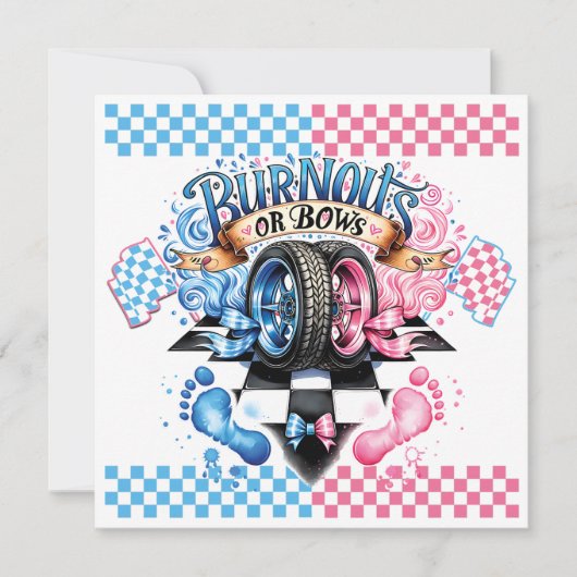 Geschlecht: Rosa und blaue Bögen und Reifen Einladung (Vorderseite)