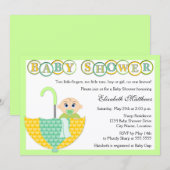 Geschlecht Unbekannte Umbrella Baby Shower Einladung (Vorne/Hinten)