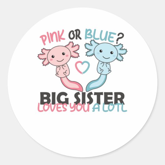 Geschlecht zeigen rosa oder blaue Big Sister Liebe Runder Aufkleber (Vorderseite)
