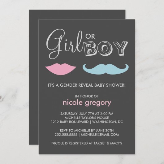 Geschlecht zeigt Baby-Dusche Einladung (Vorne/Hinten)