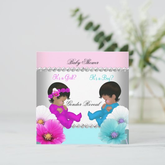 Geschlecht zeigt Baby-Dusche Pink Aquamarin Blue B Einladung (Stehend Vorderseite)