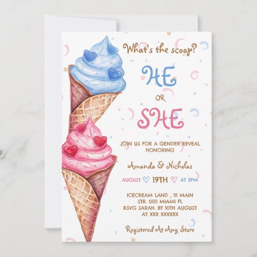 Geschlecht zeigt, dass er oder sie Eiscreme Einladung (Vorderseite)