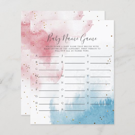 Geschlecht zeigt Wasserfarbe Babyname Duschspiel (Vorne/Hinten)