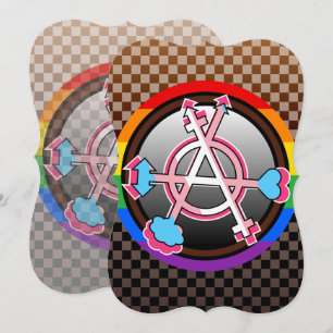 Geschlechter-Anarchie-Symbol, Emblem auf dunklem S Einladung