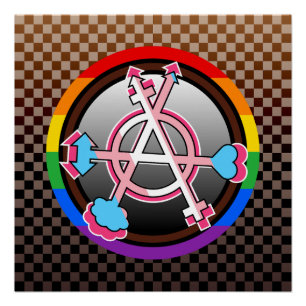 Geschlechter-Anarchie-Symbol, Emblem auf dunklem S Poster