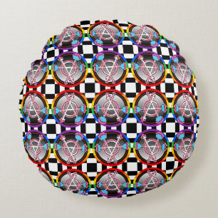 Geschlechter-Anarchie-Symbol, Emblem auf dunklem S Rundes Kissen