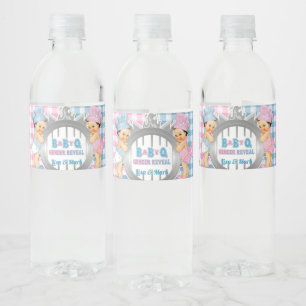 Geschlechterenthüllung Rosa Blau Gingham Baby Q BB Wasserflaschenetikett