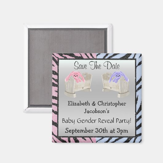 Geschlechteroffenbarung Save the Date Bunnies & Ti Magnet (Vorderseite/Rückseite)