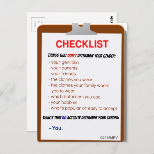 Geschlechts-Checkliste Postkarte (Vorne/Hinten)