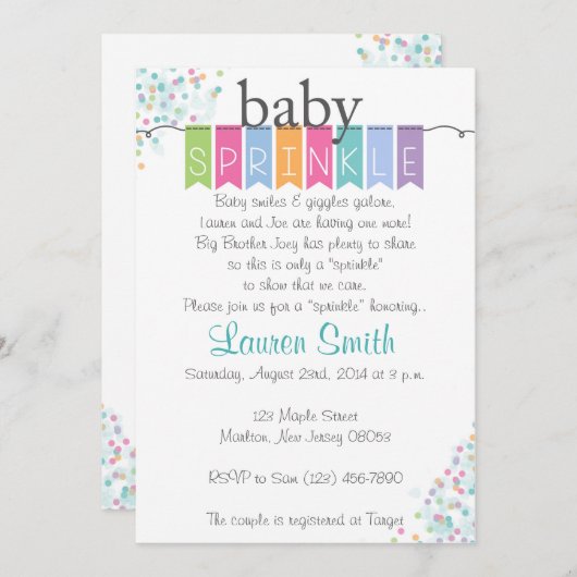 Geschlechts-neutrales Baby besprühen Einladungen (Vorne/Hinten)