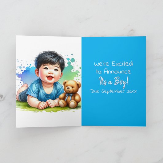 Geschlechtsankündigung | Asiatischer Baby-Boy im I Karte (Innenseite)