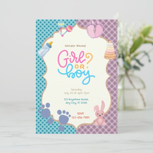 Geschlechtsankündigung Einladung (Stehend Vorderseite)