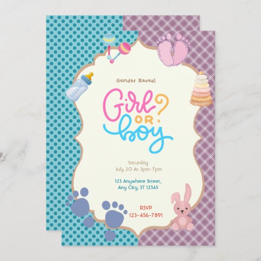 Geschlechtsankündigung Einladung (Vorne/Hinten)
