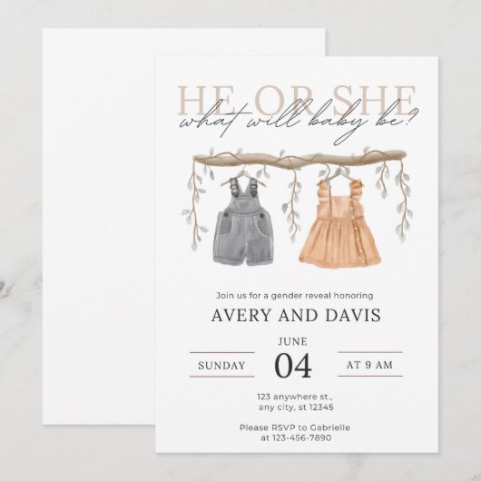 Geschlechtsankündigung Einladung (Vorne/Hinten)
