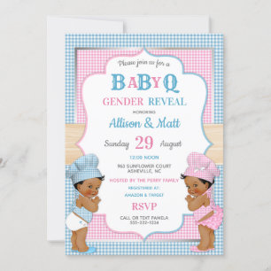 Geschlechtsenthüllung Baby Q BBQ Pink Blau Gingham Einladung