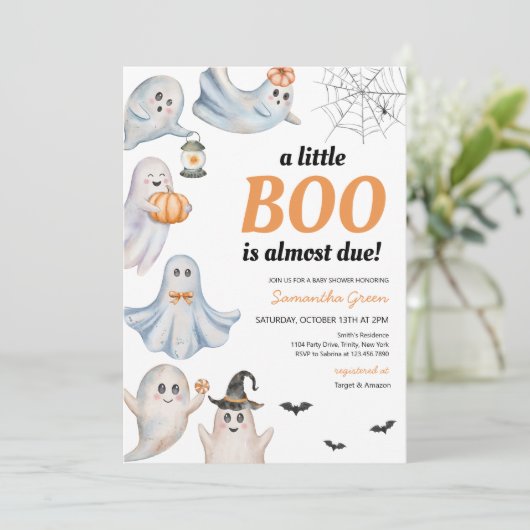 Geschlechtsneutral eine kleine Boo Baby Dusche Einladung (Stehend Vorderseite)