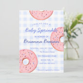 Geschlechtsneutral, Gingham & Donuts Baby Sprinkle Einladung (Stehend Vorderseite)
