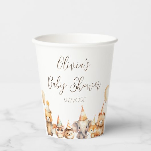 Geschlechtsneutrale Aquarellfarben Babydusche Pappbecher (Vorderseite)