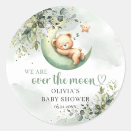 Geschlechtsneutrale Aquarellgrün über dem Mond Runder Aufkleber