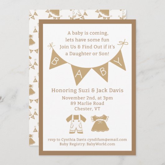 Geschlechtsneutrale Babydusche Einladung (Vorne/Hinten)