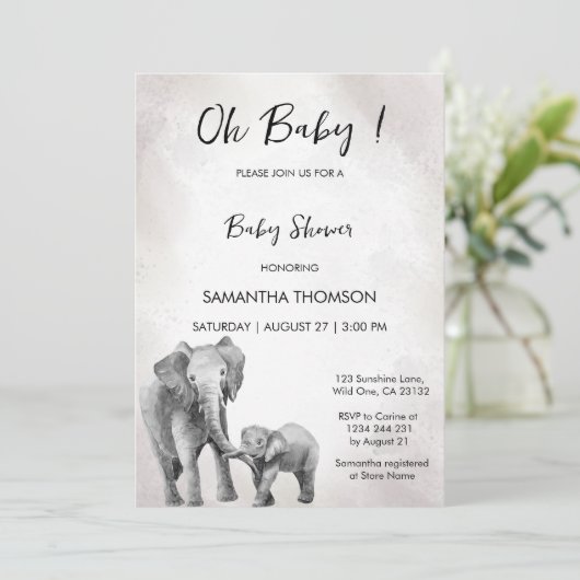 Geschlechtsneutrale Babydusche, Elefanteneinladung Einladung (Stehend Vorderseite)