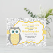 geschlechtsneutrale Babydusche - gelb-grau Einladung (Stehend Vorderseite)