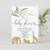 Geschlechtsneutrale Babydusche, Goldsafari Einladung (Stehend Vorderseite)