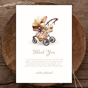 Geschlechtsneutrale Boho-Blumen-Kinderwagen-Baby-P Dankeskarte