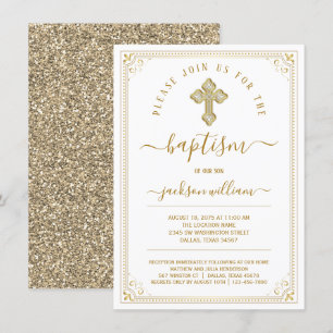 Geschlechtsneutrale elegante goldene Taufe Einladung