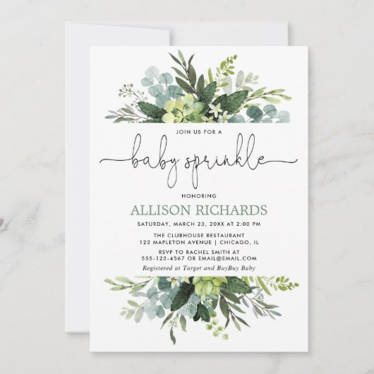 Geschlechtsneutrale grüne Blattsprinkle Einladung (Vorderseite)