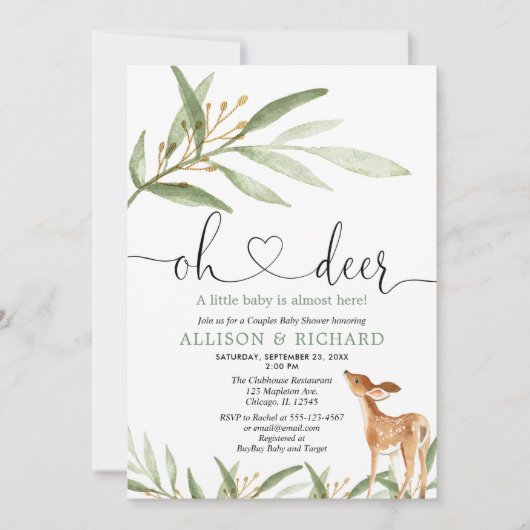 Geschlechtsneutrale Hirschwaldpaare Babydusche Einladung (Vorderseite)