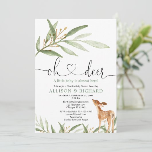 Geschlechtsneutrale Hirschwaldpaare Babydusche Einladung (Stehend Vorderseite)