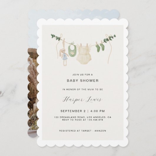 Geschlechtsneutrale Kleidung Foto Babydusche Einladung (Vorne/Hinten)