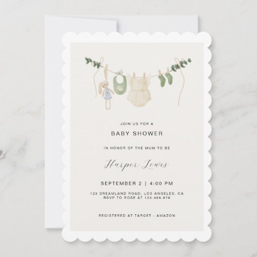 Geschlechtsneutrale Kleidung Foto Babydusche Einladung (Vorderseite)