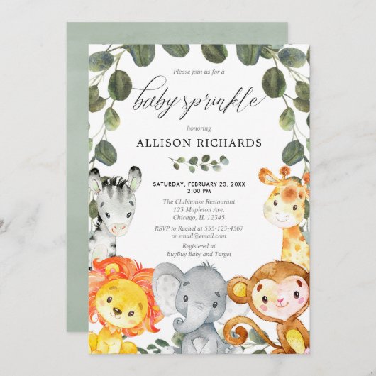 Geschlechtsneutrale niedliche Tiere-Grünpflanzen Einladung (Vorne/Hinten)