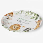 Geschlechtsneutrale Safari-Tiere Baby-Duschnapkins Pappteller (Schrägansicht)
