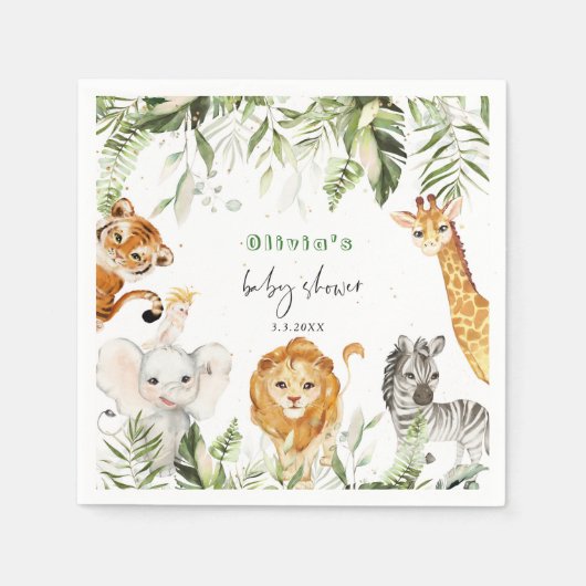 Geschlechtsneutrale Safari-Tiere Baby-Duschnapkins Serviette (Vorderseite)