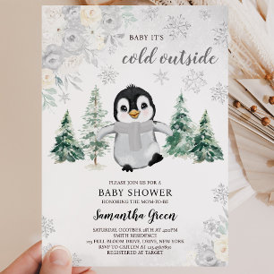 Geschlechtsneutrale Silver Penguin Babyparty Einladung